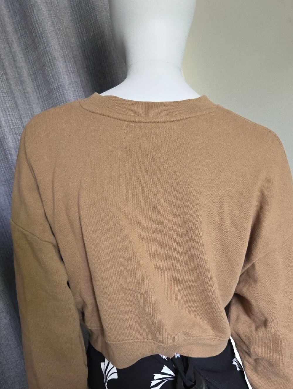 OAK + FORT Oversized Cropped Crewneck Sweater in Camel Brown - Picture 8 of 10